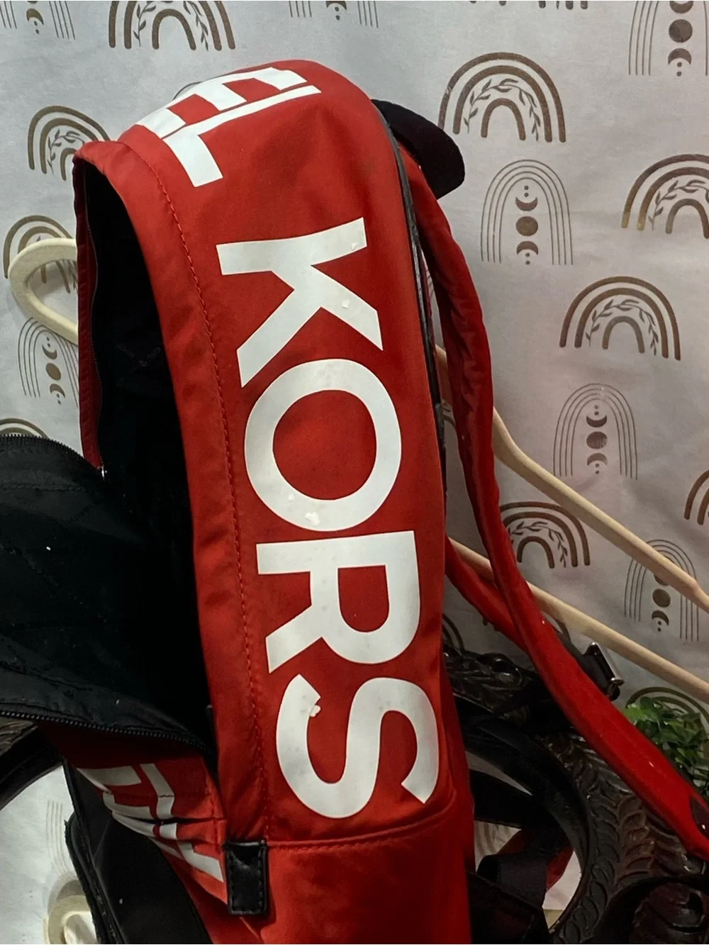 Michael Kors Red and Black Logo Backpack